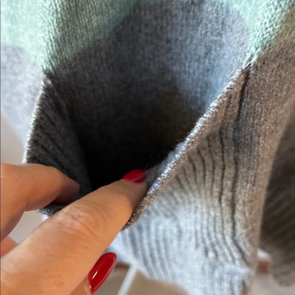 LOFT color block Cowl Neck poncho Sweater green gray cotton blend oversized XS